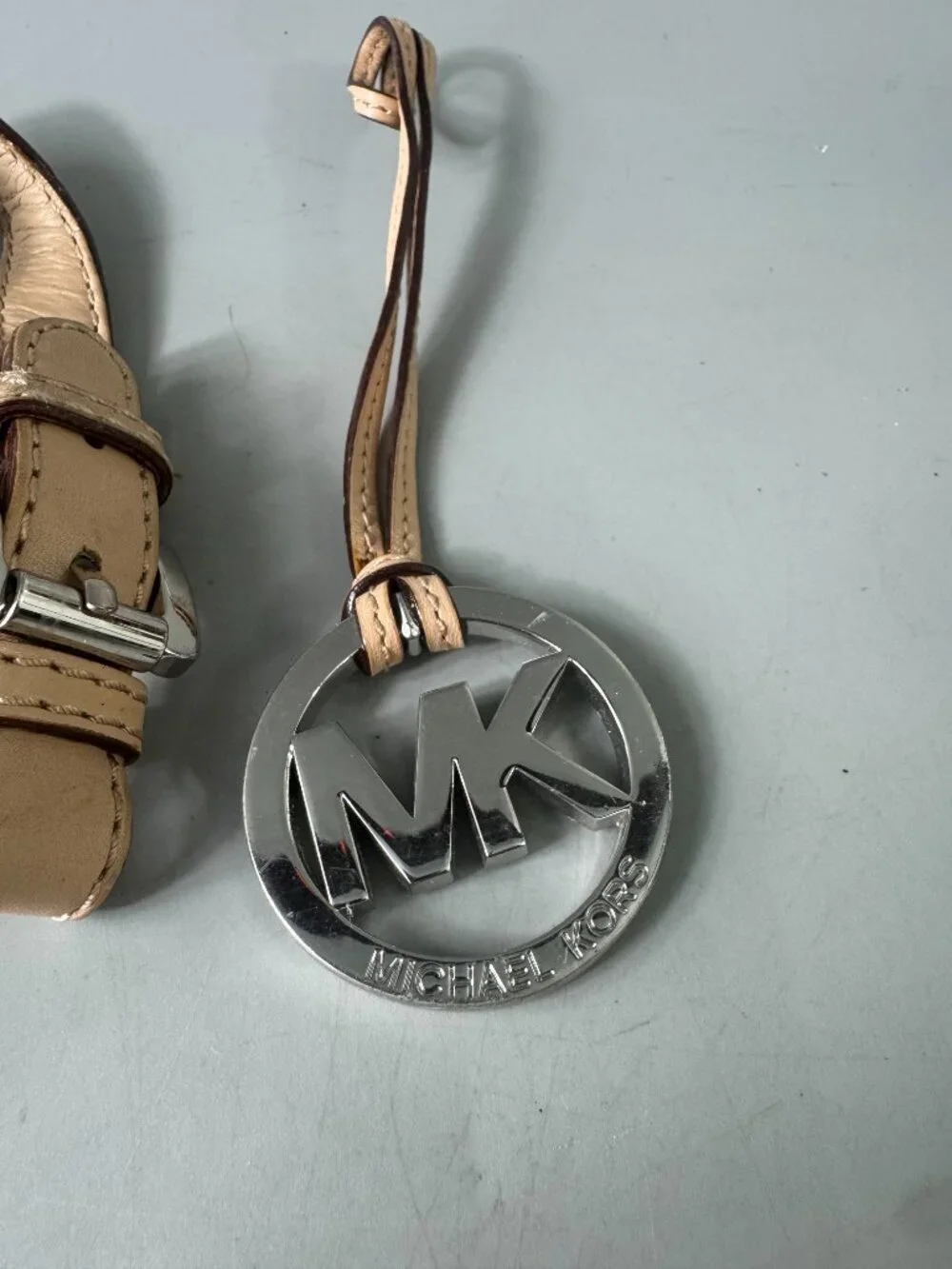A Bundle of Michael Kors Tan Leather Double Straps w/ Silver-tone MK Logo Charm